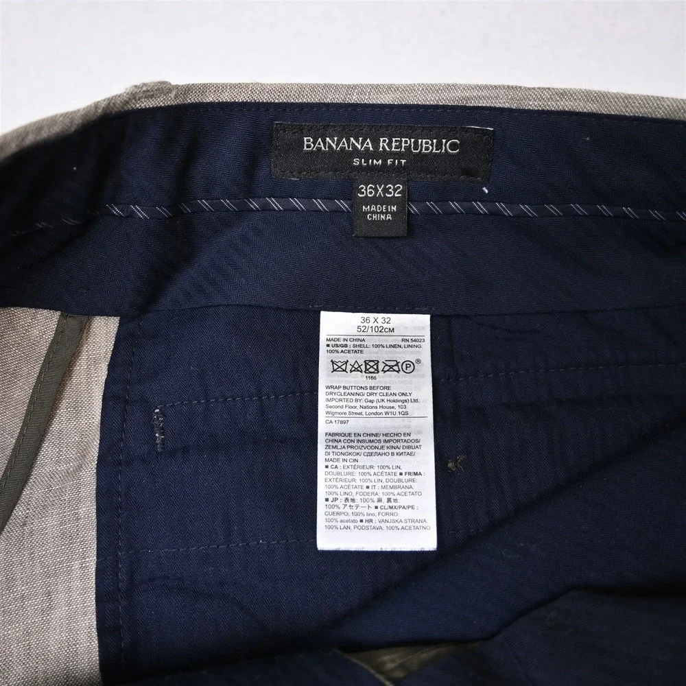 Banana Republic 36x32 Tan Brown 100% Linen 581140 Slim Fit Dress Mens Pants